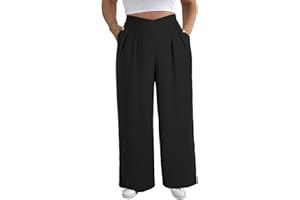 Eytino Womens Plus Size Wide Leg Pants Crossover Waist Pleated Front Casual Work Pants Lounge Trouser with Pockets(1X-5X)