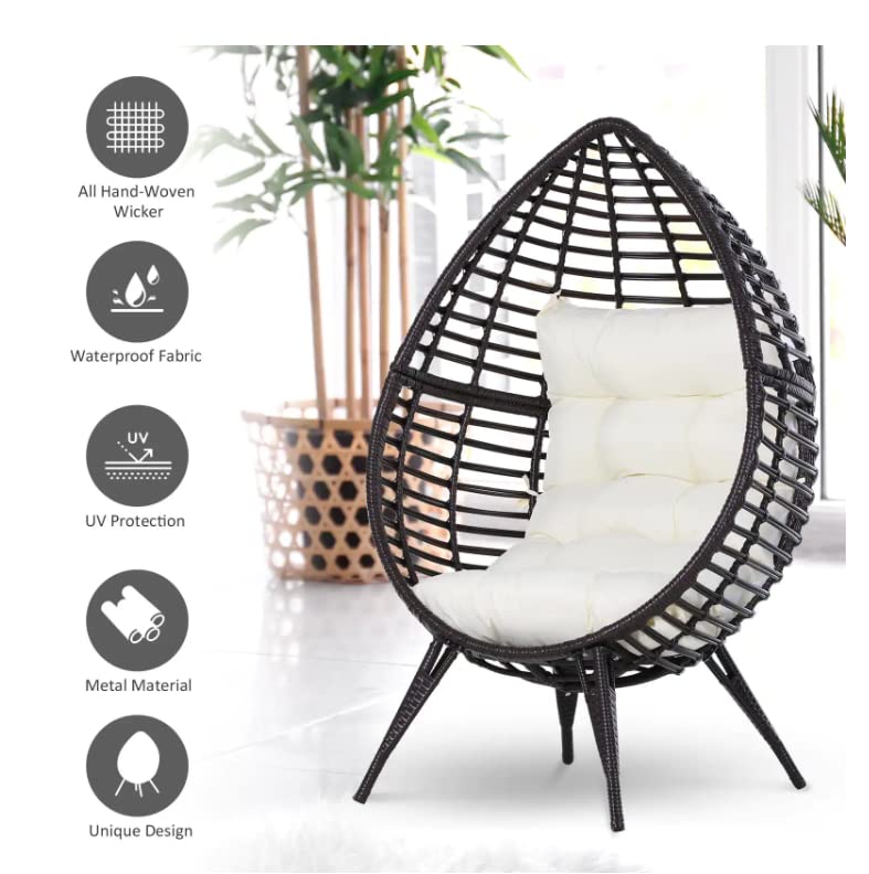 Outsunny Egg Chair w/Soft Cushion, Teardrop Cuddle Seat, Outdoor/Indoor