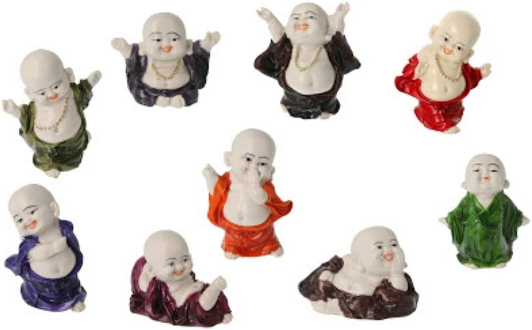 Arham Trades Decorative Laughing Buddha for Money and Wealth | Fengshui Statue showpiece for Gifting - (Set of 9) Multicolor