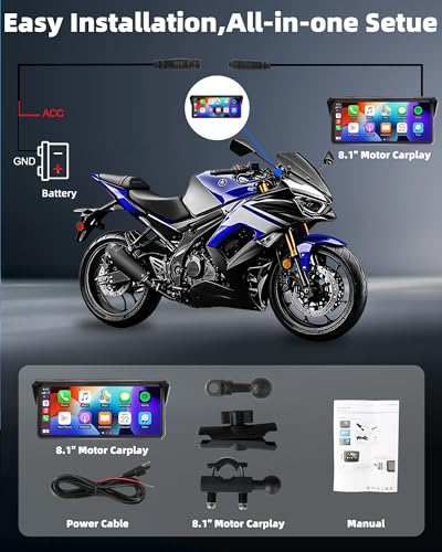 8.1 Inch Motorcycle Carplay Wireless Carplay and Android Car for Motorcycles, IP67 Waterproof Touchscreen Motorcycle Navigation GPS Bluetooth Audio, Siri and Google