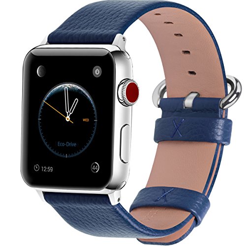 15 Colors for Apple Watch Bands 42mm, Fullmosa Yan Calf Leather Replacement Band/Strap with Stainless Steel Clasp for iWatch Series 0 1 2 3 Sport and Edition Versions 2015 2016 2017, 42mm Dark Blue