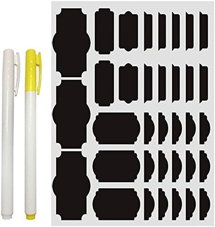 60-Pack Removable Chalkboard Labels with 2 Erasable Chalk (Markers White and Yellow )