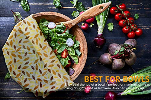Beeswax Reusable Food Wraps, Washable Organic Cotton Food Wrap, Eco Friendly Plastic Free Food Storage, Zero Waste Reusable Beeswax Wrap- Refrigerator, Kitchen-6 PCS/Pack and Bonus 3 Mesh Bags 2 Ropes