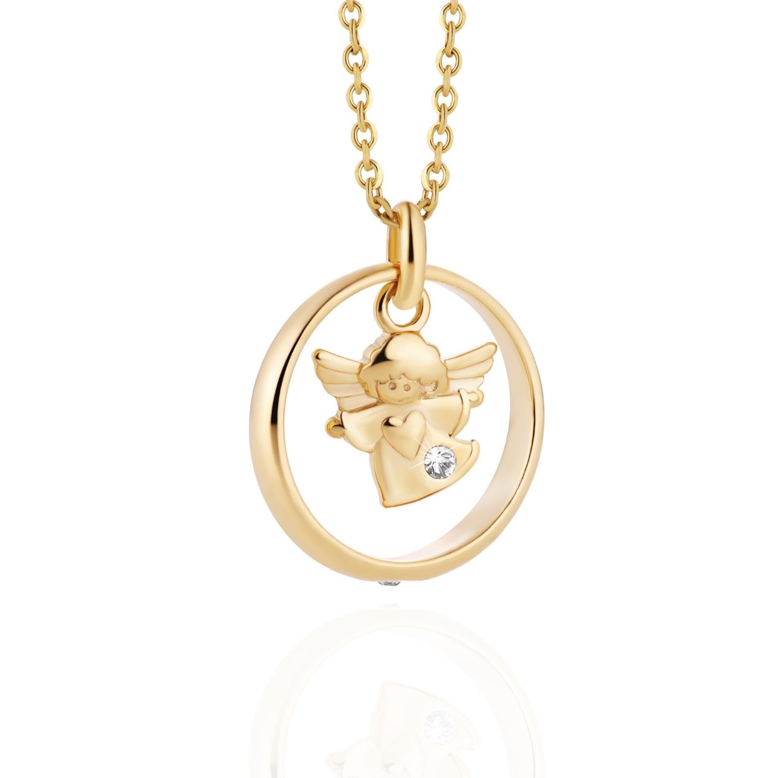 fish Gold Necklace With Guardian Angel Pendant And Crystal For Children And Youth