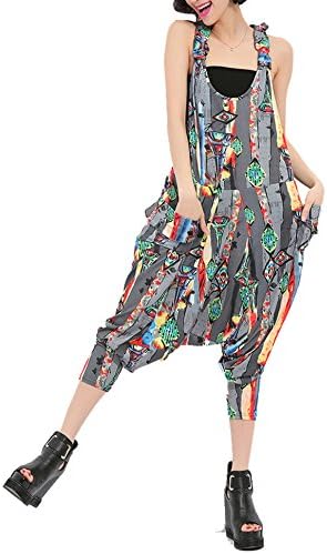 Women's New Classic Drop-Crotch Harem Jumpsuits Overalls Pockets Fun Wear Gray/Pink