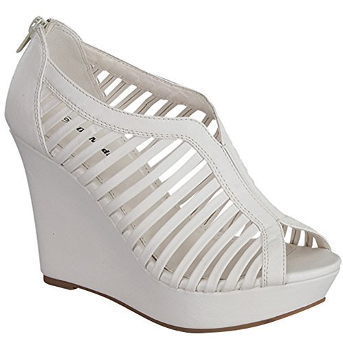 Top Moda Womens Denver-1 Gladiator Wedge Heel Sandals,White,7.5