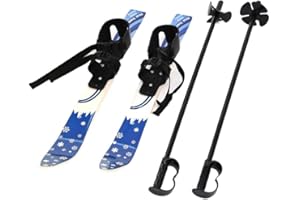 TOPARCHERY ABS Plastic Snow Skis and Poles with Bindings Beginners Ski Sets Low-Resistant Ski Boards