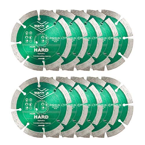 Trojan x10 Plus Hard Diamond Blade Cutting Disc for General/Light Reinforced Concrete, brick & more 125mm/5" Pack of 10