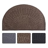 Half Round Door Mat Entrance Rug Floor Mats, Waterproof Floor Mat Shoes Scraper Doormat, 18''x30'' Patio Rug Dirt Debris Mud Trapper Out Door Mat Low Profile Washable Carpet (Coffee)