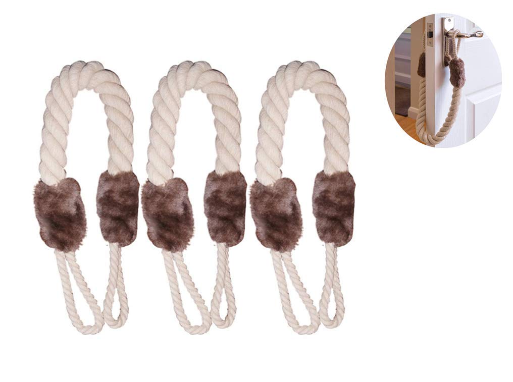 Rmeet Door Stop Rope,3 Pack Doorstopper Loops Baby Safety Finger Pinch Guard Protectors Door Handles Stoppers Prevent Kids Babies Pets Injuries