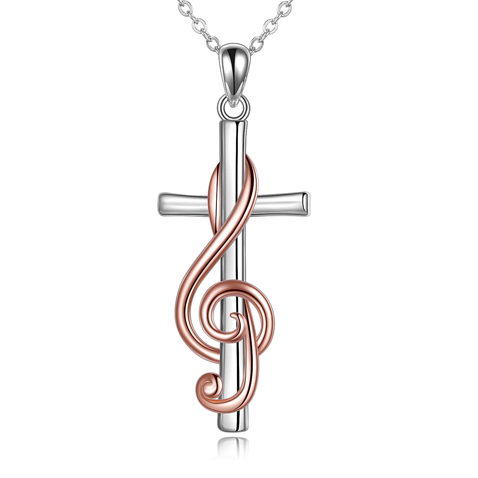 YAFEINI Musical Note Cross Necklace for Women Sterling Silver Conformation Jewelry Gifts for Women