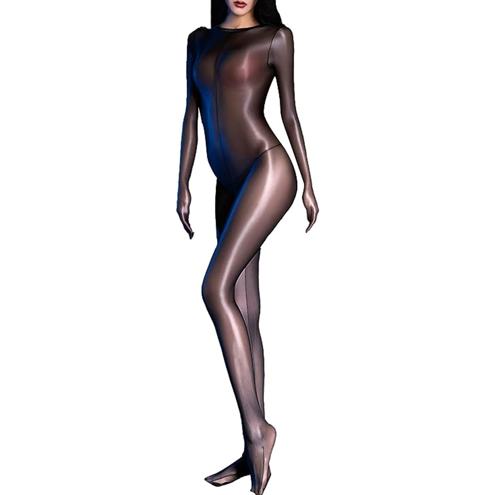 RUIBAVYA Women's Body Stockings Full Body Hooded Nylon Bodystocking Oil Shiny Bodystocking