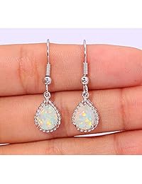 CiNily - Pendientes colgantes para mujer, chapados en oro blanco de 18 quilates, con forma de lágrima, color blanco y azul
