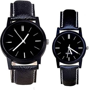 Polaris Production Analogue Black Classic and Formal Pair of Couple Watch Combo