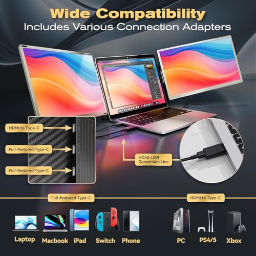 Teamgee Portable Monitor for All Laptops, 15.6" 1080P FHD IPS 120% sRGB, 235° Rotation, Detachable, Plug & Play, Compatible with Windows/Mac/Chrome/PC