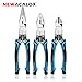 NEWACALOX Multi Pliers Set (Industrial Linemans Side Cutting Needle Nose Plier with Wire Stripper Crimper Function, Heavy Duty pliers Blue)