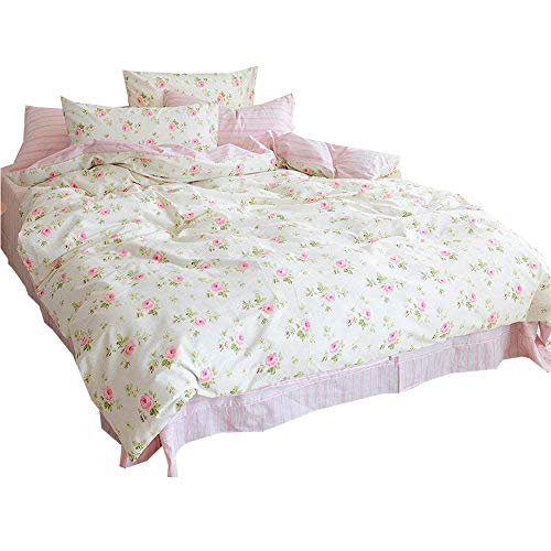 AMWAN Pink Flower Print Girls Duvet Cover Set Twin Cotton Reversible