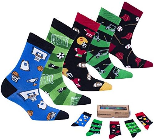 Socks n Socks-Boy's 5-pair Fun Cool Cotton Colorful Dress Crew Socks Gift Box
