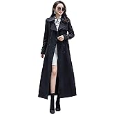 ebossy Women's Double Breasted Duster Trench Coat Slim Full Length Maxi Long Overcoat