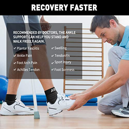 AVIDDA 2 Pack Ankle Support Brace for Men and Women, Compression Sleeve Socks for Plantar Fasciitis, Sprained Ankle, Ligament Damage, Achilles Tendonitis, Sports, Running - Black M