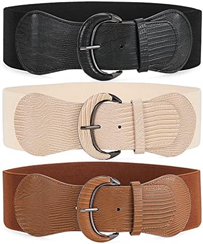 3 Pack Vintage Wide Elastic Stretch Waist Belt for Dresses Metal Buckle Swtddy 3 Pack Women main image 2