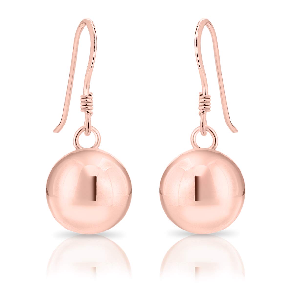 DTPSilver - 925 Sterling Silver and Rose Gold Plated 18K - Ball Dangle Hook Fashion Earrings 10 x 27 mm