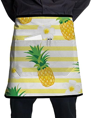 FEJI Pineapple Exotic Half-Length Short Waist Print Apron With Pocket For Barbecue, Kitchen