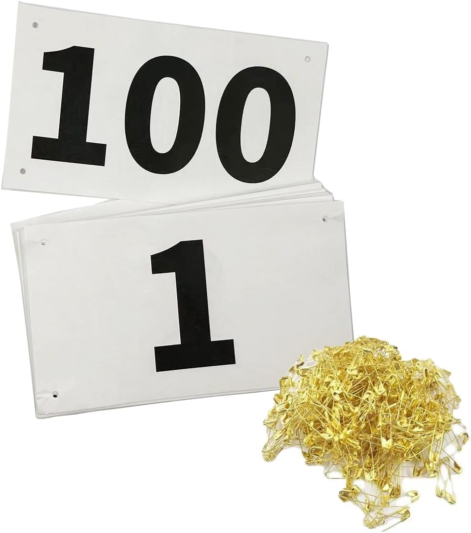 Kayiete Running Race Bibs Large Numbers with Safety Pins for Marathon Race Events- Tyvek Tearproof Waterproof (1-100)