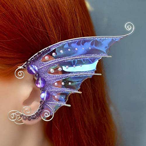Dragon Wings Ear Cuffs, Wire Wrap Jewelry, Purple Transparent Wings Ear Cuffs, No