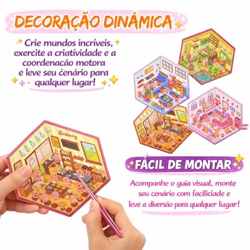Caderno Adesivo 3D Com 8 Cenários Criativos DIY Com Pinça Stickers Spiral Adultos e Crianças Cores Sortidas Premium