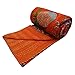 Floral Print Decorative Kantha Stitch Quilt Pure Cotton Reversible Bedspread Orange Gudri Queen Size Bedspread