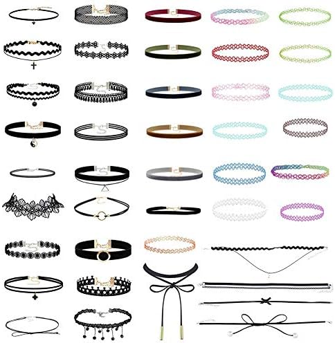 Vathery Elastic Choker Necklaces Set, Velvet Choker Chains Lace Stretch Tattoo, Rainbow Choker for Women Teen Girls
