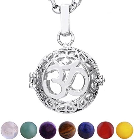 Morella Women Necklace 70 cm 27.5" Stainless Steel with Pendant and 7 Gemstones Chakra Balls in Jewellery Bag