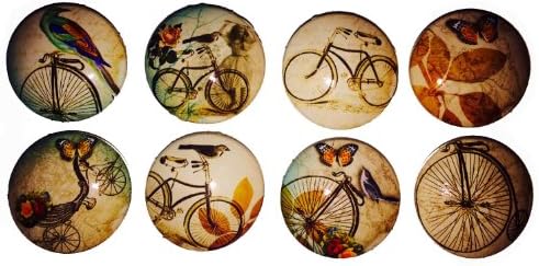 Set of 8 Vintage Bird and Bicycle Dresser Drawer Cabinet Knobs