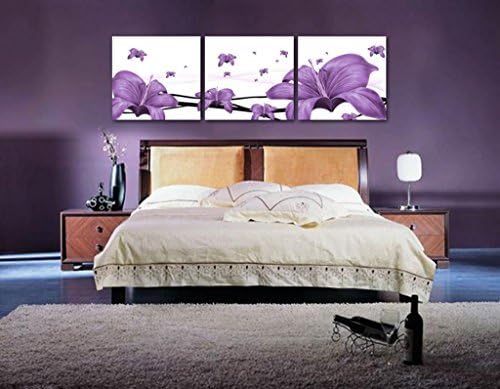 Spirit Up Art Purple Lilies, Picture Painting on Canvas Print Stretched and Framed,Ready to Hang, Modern Home Decorations Wall Art set of 3 Each is 50*50cm #D01-184