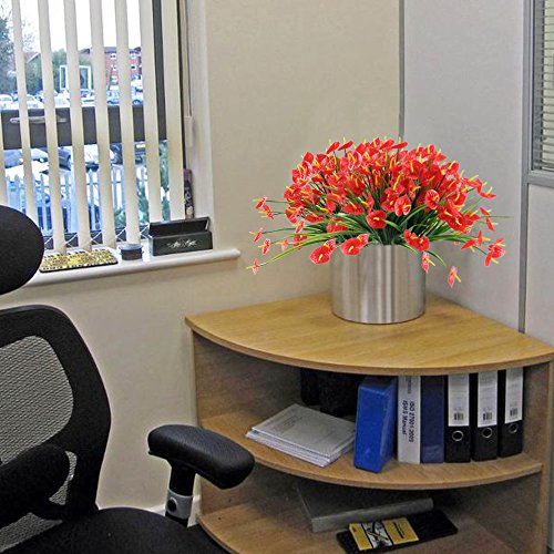Nahuaa 4PCS Artificial Anthurium Flowers Fake Greenery Plants Faux Plastic Wheat Grass Shrubs Table Centerpieces Arrangements Home Kitchen Office Indoor Outdoor Spring Decorations Red