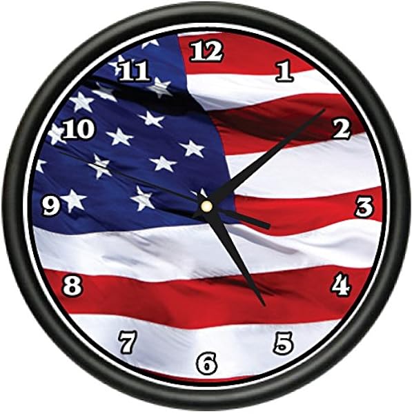 Amazon Com American Flag Wall Clock Usa Patriot Stars And Stripes Gift Home Kitchen