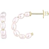 PAVOI 14K Gold-Plated Classic Pearl Hoop Earrings for Women | Freshwater Pearl Earring Pair