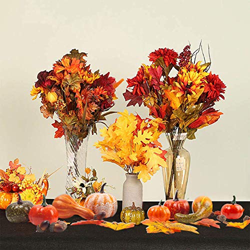 VGOODALL Künstliche Kürbisse Set, 50 Stück Seidenahornblatt Eicheln Tannenzapfen Kürbis für Herbstdekoration Halloween