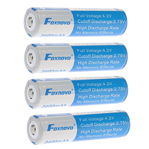 Foxnovo ICR18650 2600mAh 3.7v 9.6Wh High Drain IC Protected 18650 Rechargeable Li-ion Batteries (4)
