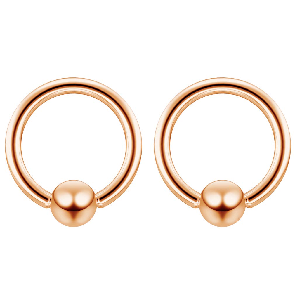 Evonix 2pc Rose Gold 1.2mm 16g Ball Closure Ring Captive Bead Piercing Lip Tragus Septum Cartilage Navel Forward Helix Rook Nose Navel Bar Banana Conch - 6mm