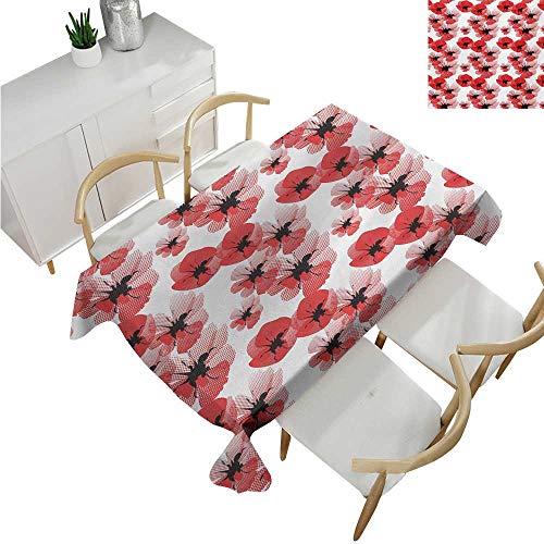 familytaste Floral,Rectangle Table Cover Cloth,Poppies Retro Halftone Effect Fertility and Eternal Life Symbols Vintage,Patterned Tablecloth 54"x 90"