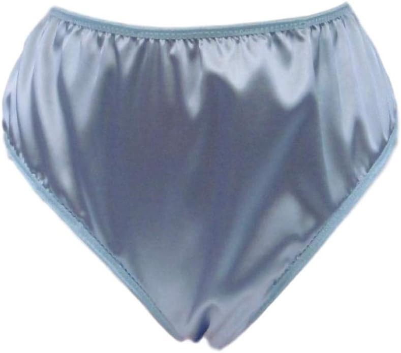 Ladies Granny Style Knickers Smooth Satin High Waist deep Sides Pale Blue