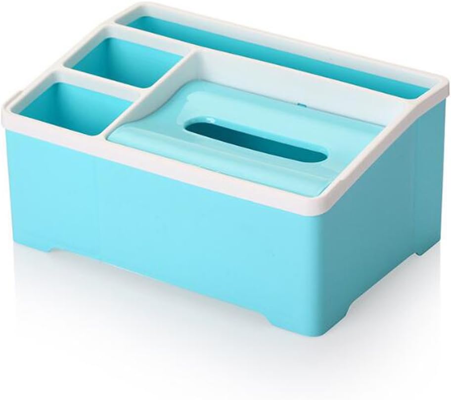 Gycinda Multifunctional Plastic Tissue Box Remote Control Holder, Office Desk Organizer, Home Countertop Sundries Storage Box (Large, Blue)