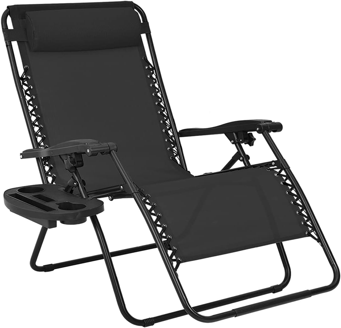 Patio Watcher Oversized Zero Gravity Chair Folding Recliner Chair with Cup Holder Accessory Tray and Removable Pillow for Outdoor Yard Porch Black 1 Chair : Garden & Outdoor