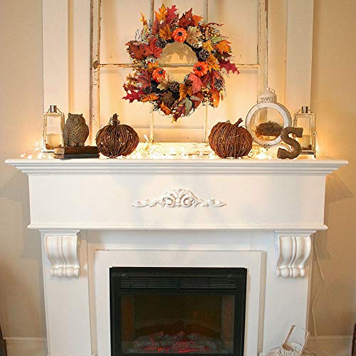 Nahuaa 20" Fall Wreath for Front Door Artificial Autumn Maple Leaf Garland with Fake Pumpkins and Pine Cone for Home Office Yard Indoor Outdoor Thanksgiving Harvest Halloween Display Decoration
