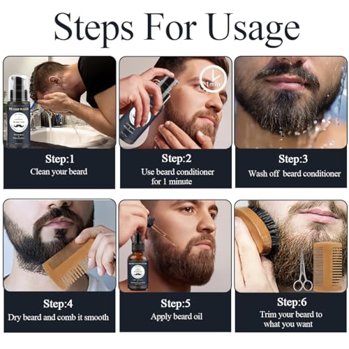 Azulmart Beard Growth Kit 12Pcs, Beard Care Beard Grooming Set Include 2Pack Beard Wash, Beard Oil, Beard Conditioner, Brush Comb, Mustache Scissors, Balm Storage Bag Gift for Boyfriend Husband Father