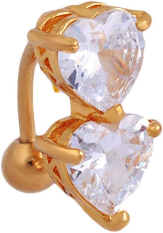 dyudyrujdtry New Design Crystal Rhinestone Two Heart Navel Belly Button Ring Bar Body Piercing for Birthday, Valentine's Day, Anniversary(None)