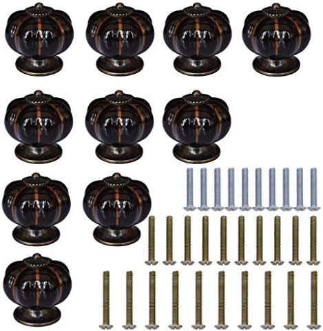 HanLingGG 10 Pcs Pumpkin Door Knobs Ceramic Kitchen Cabinet Pull Handles Vintage Cupboard Dresser Drawers Knobs (Black)