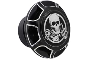 GUAIMI CNC Aluminum Fuel Gas Tank Oil Cap Compatible with Harley Sportster XL 1200 883 X48 Dyna - Glued Skull Middle Finger (Black)
